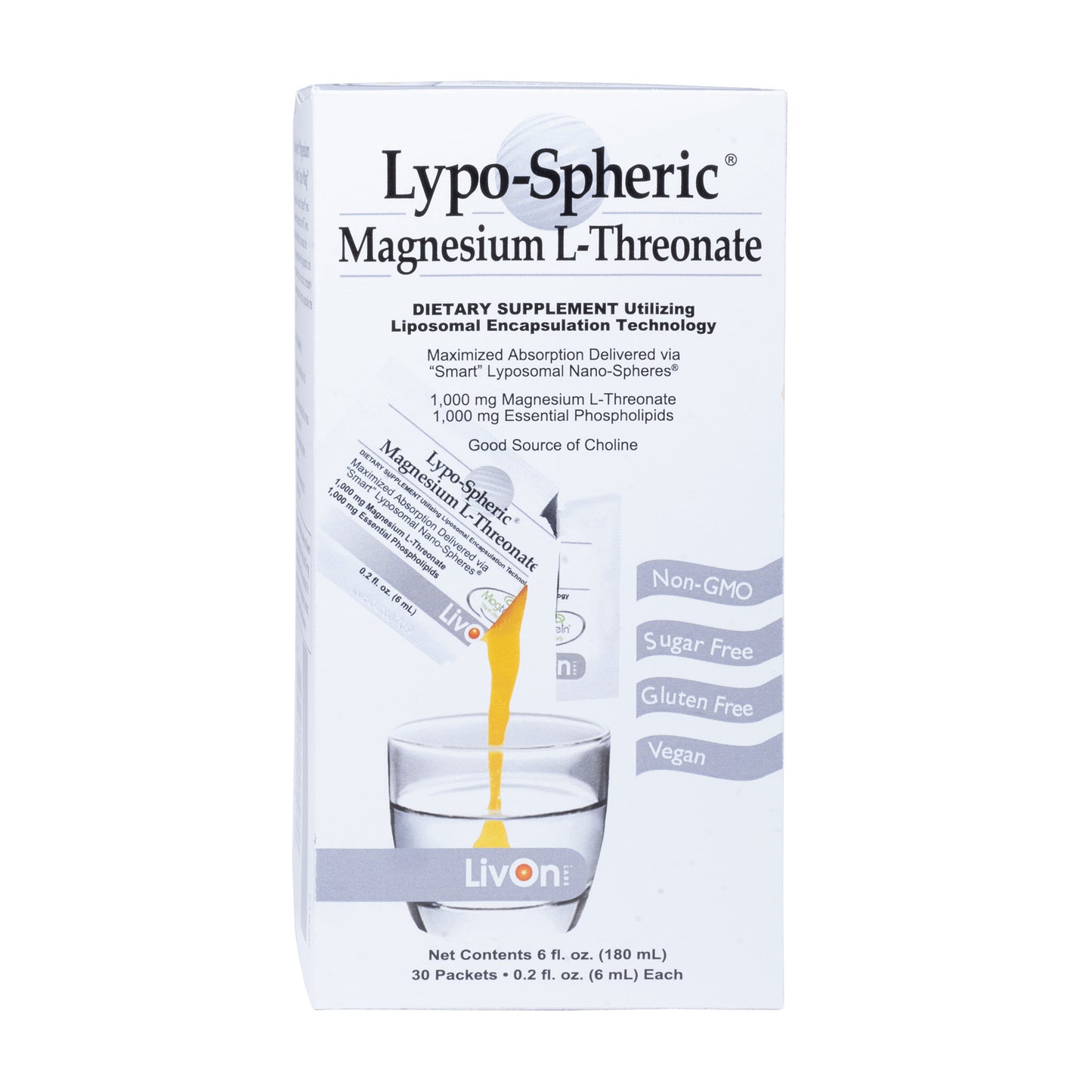 LivOn LABORATORIES LYPO-SPHERIC MAGNESIUM L-THREONATE  - 1000 mg - 30 Packets